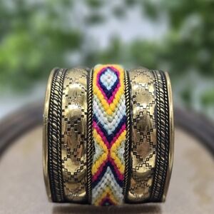 Woven Needlepoint Brass Southwestern Cuff